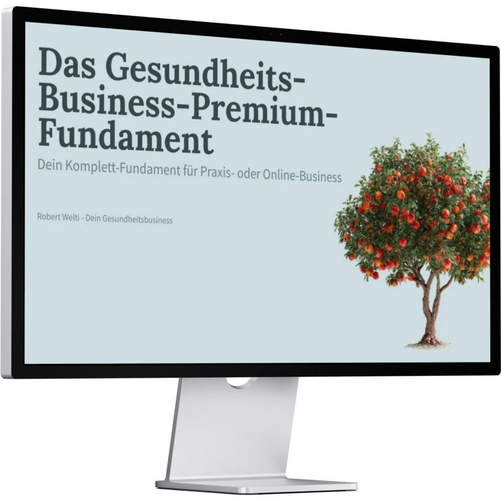 Darstellung der Startseite für die Marketing Fortbildung für Heilpraktiker auf einem modernen Computermonitor.