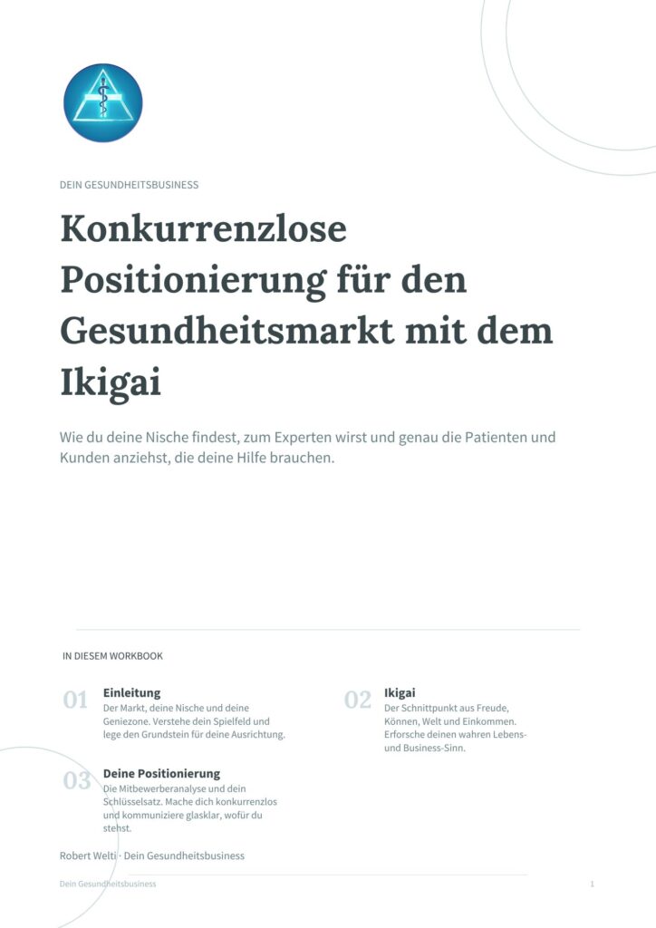 Das Deckblatt des Workbooks zur konkurrenzlosen Positionierung für Heilpraktiker und Therapeuten.