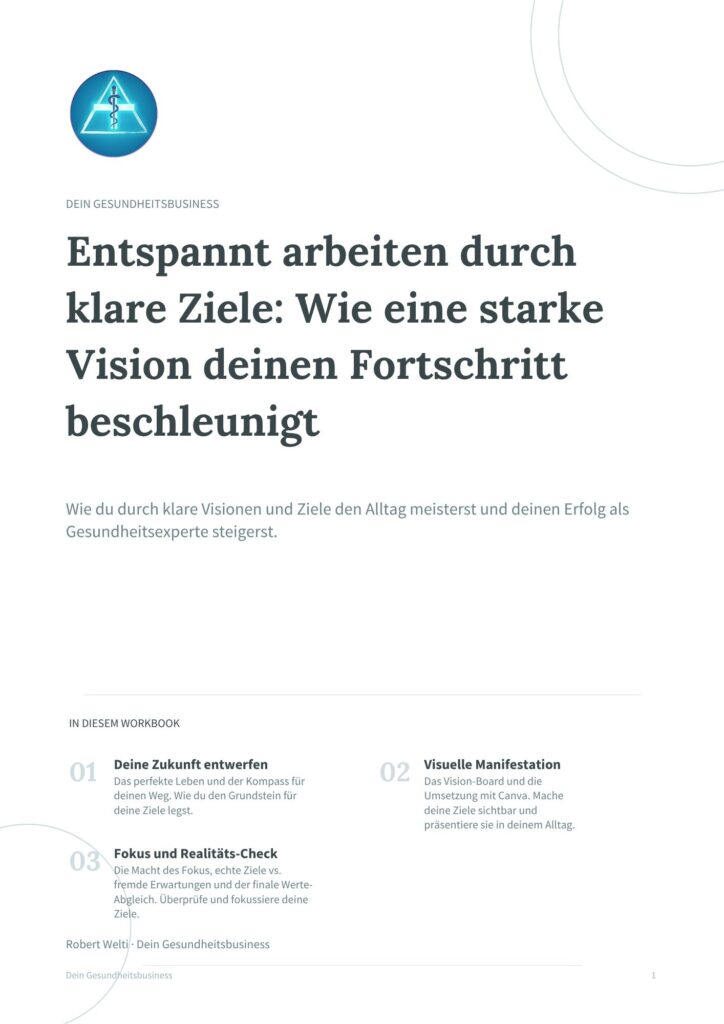 Das Deckblatt des Workbooks hilft dir dabei, deine Zukunft zu entwerfen und deine Praxis erfolgreich zu machen.