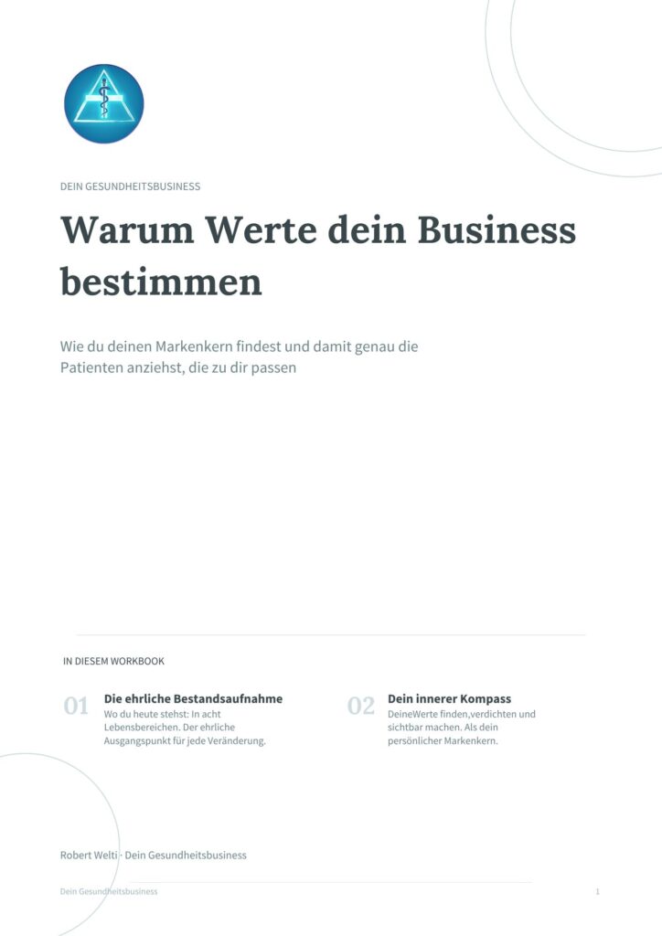 Das Deckblatt des Workbooks zur Wertearbeit hilft dir dabei, deinen inneren Kompass als Heilpraktiker zu finden.